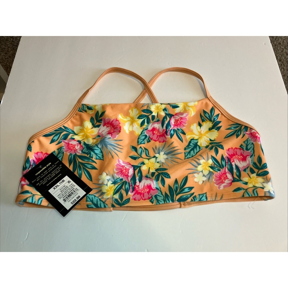Art Class by Target Girls Floral Bikini Swim Top, Orange Tropical  XXL (18) C602